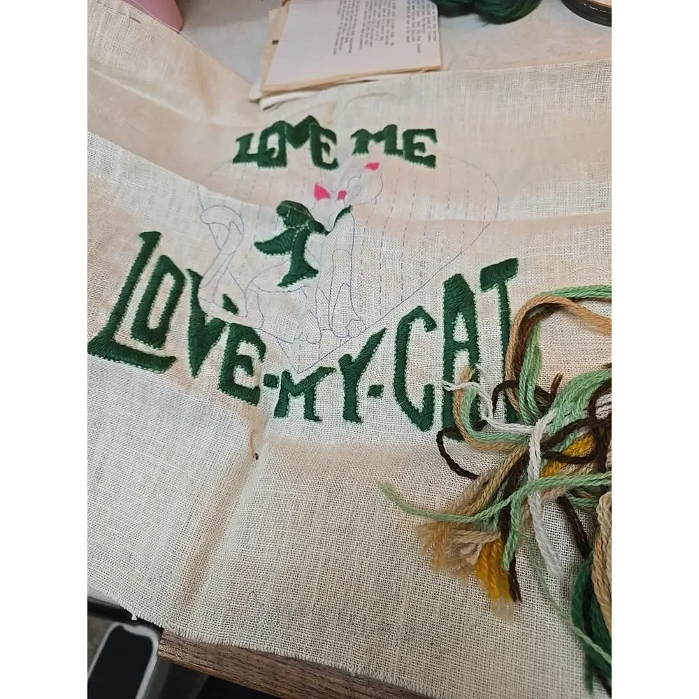 Vtg Kappie Originals Love Me Love My Cat Pillow Embroidery Cross Stitch Kit C602